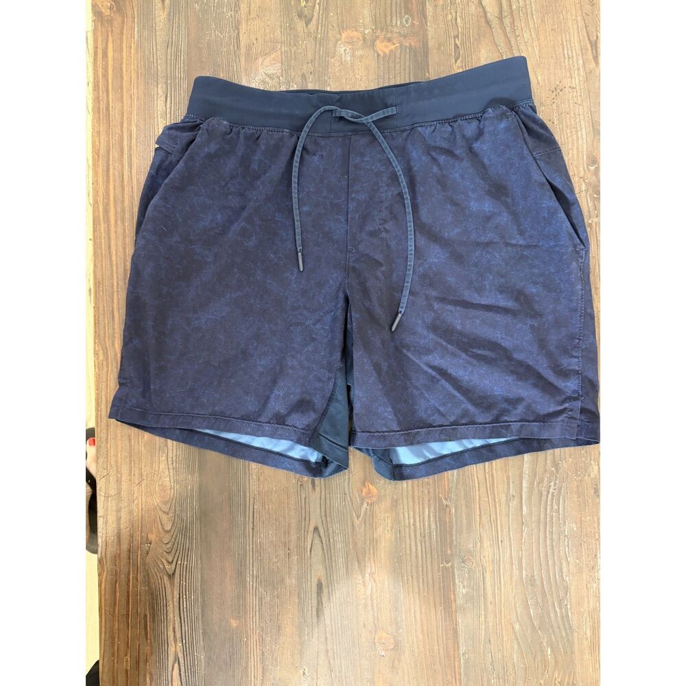 Lululemon Men's Pace Breaker 7" Linerless Shorts Large Navy Blue Marbled